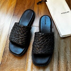 Vince Rumi Raffia Dark Brown Braided Slide Sandals- size 9.5